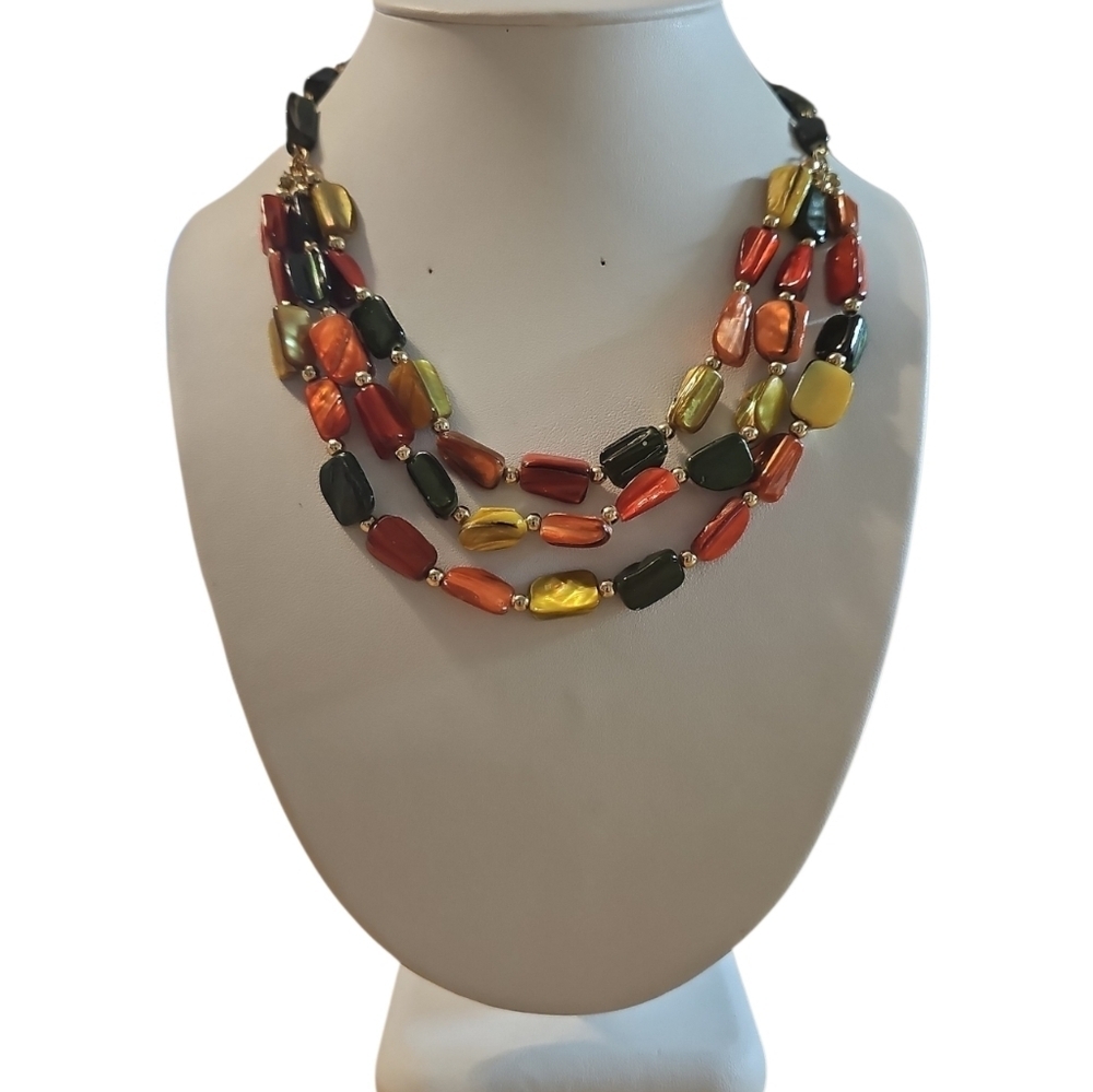 NWT Lane Bryant Multicolor Three Row Mother Of Pearl Beaded Necklace